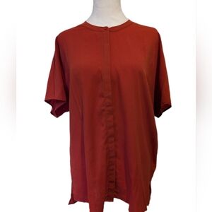 Banana Republic Sz M Short Sleeved Silky Blouse Rusty Orange EUC